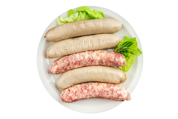 raw sausages pork, beef, chicken, fresh tasty food dish gourmet food background on the table rustic food top view copy space