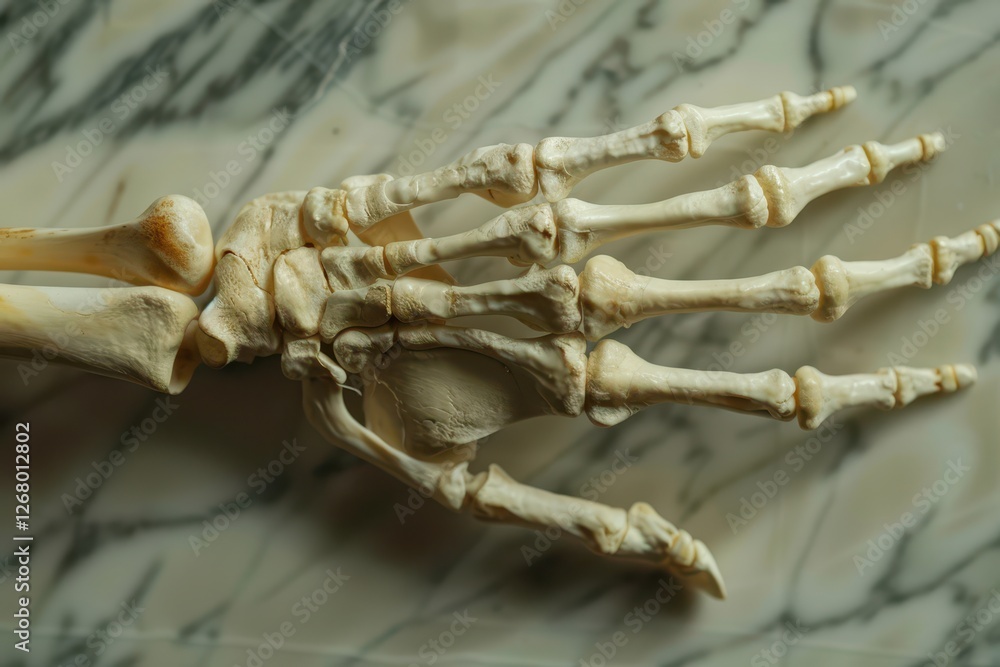 Poster detailed view of a human hand skeleton showcasing the intricate bone structure and joints against a 