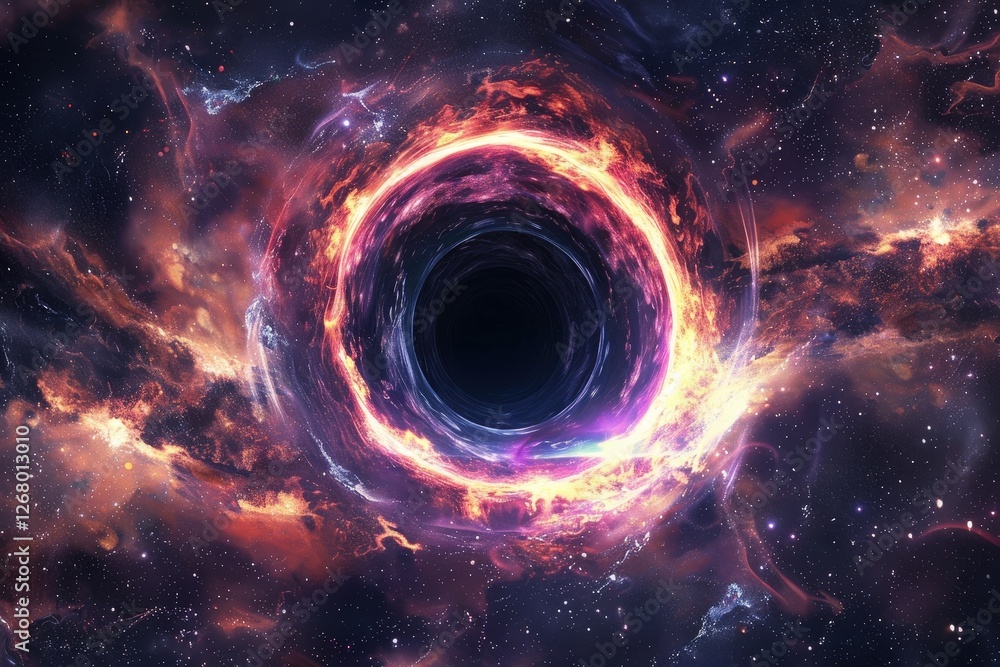 Aufkleber Stunning representation of a black hole surrounded by glowing cosmic gas and colorful nebulae in deep space
