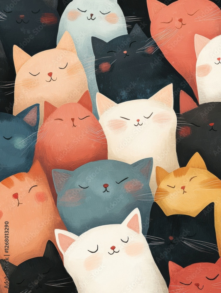 Aufkleber colorful cats in a cozy group display expressive faces and varied fur patterns during a charming gat