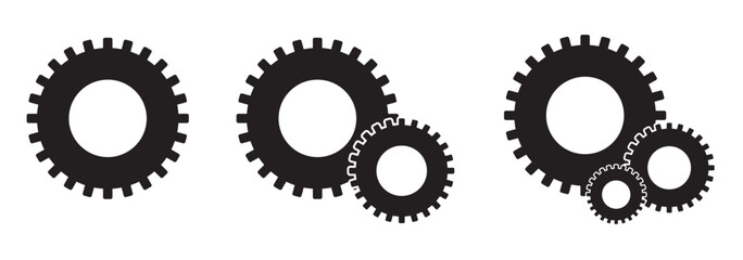 Gear icon set, gear with check mark icon tick symbol. black gear wheel icons collection. Cogwheel vector icon
