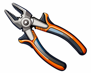 Vector illustration of a pair of pliers, ergonomic rubber handles, stainless steel, white background.
