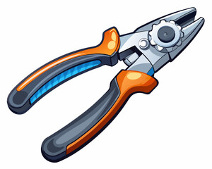 Vector illustration of a pair of pliers, ergonomic rubber handles, stainless steel, white background.