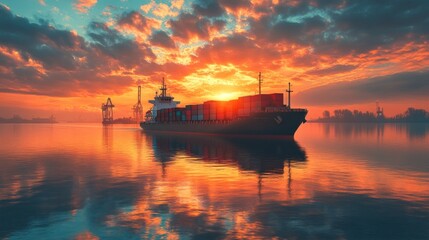 Fototapeta premium Container ship sunset harbor import export transport