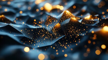 Glowing digital peaks, abstract landscape, dark background, data visualization