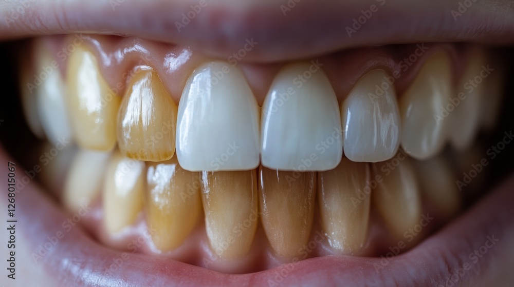Poster transformation of teeth before and after whitening treatment showcasing noticeable improvement in br