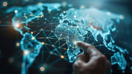 Global business landscape with diverse professionals analyzing data and exchanging insights, focusing on customer connections and HR recruitment