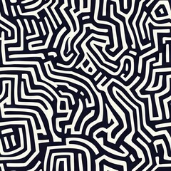 Seamless Pattern - Abstract black and white maze pattern design.