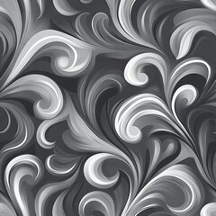 Fototapeta premium Seamless Pattern - Abstract grayscale floral swirl pattern