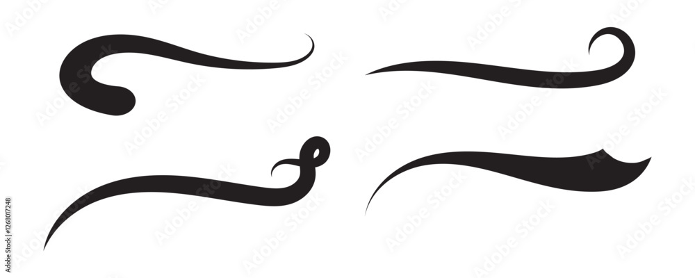 Poster set of swoosh vector. hand drawn swoosh elements, and swoop underline typography tails shape in flat