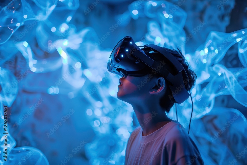 Poster exploring immersive technology and digital art in a contemporary exhibition during an evening event