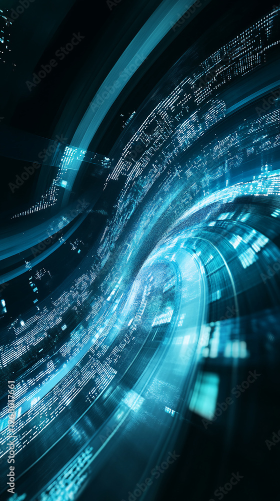 Poster Abstract digital glowing blue network with interconnected data points and lines representing futuristic technology, communication, and digital systems in cyberspace.
