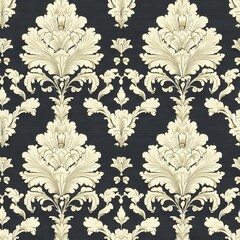 Seamless Pattern - Elegant damask pattern in cream and dark gray.