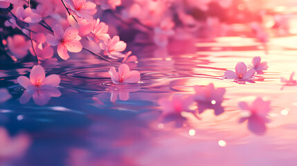 Fototapeta premium Cherry blossoms falling into water