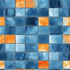 Seamless Pattern - Abstract tile pattern in blue and orange hues