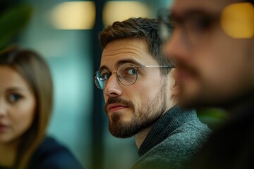Obraz premium Man in Glasses Looking Back at Camera