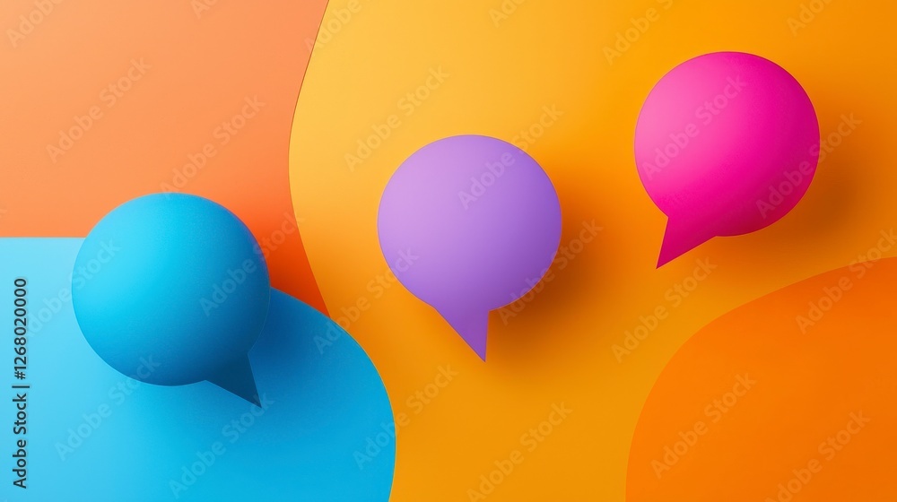Poster this image showcases three colorful speech bubbles on a vibrant background, emphasizing communicatio