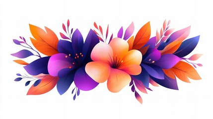 Vibrant floral arrangement with bold orange, purple, and blue hues. A beautiful design for invitations or decorations.