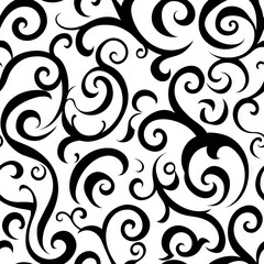 Seamless Pattern - Elegant black and white swirl pattern background.