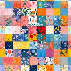 Seamless Pattern - Vibrant floral patchwork quilt design