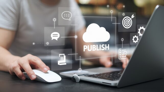 Person uses a laptop for publishing content online easily