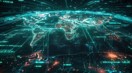 Global business landscape with diverse professionals analyzing data and exchanging insights, focusing on customer connections and HR recruitment