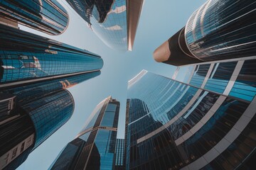 A stunning view of modern skyscrapers, showcasing their reflective glass facades and architectural elegance.