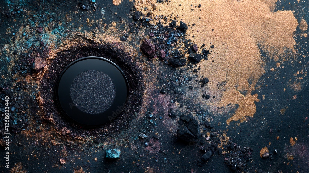 Poster Vibrant abstract composition with a circular element amidst textured materials and colors