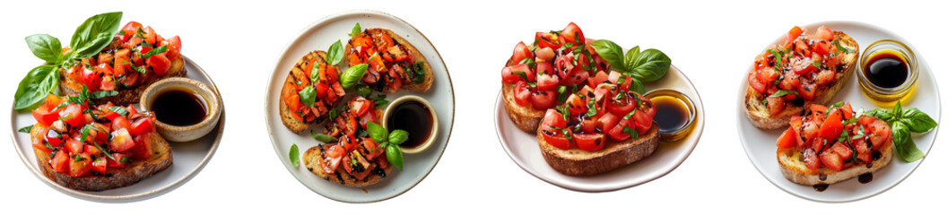 Fresh basil tomato bruschetta platter with balsamic glaze and artisan bread slices