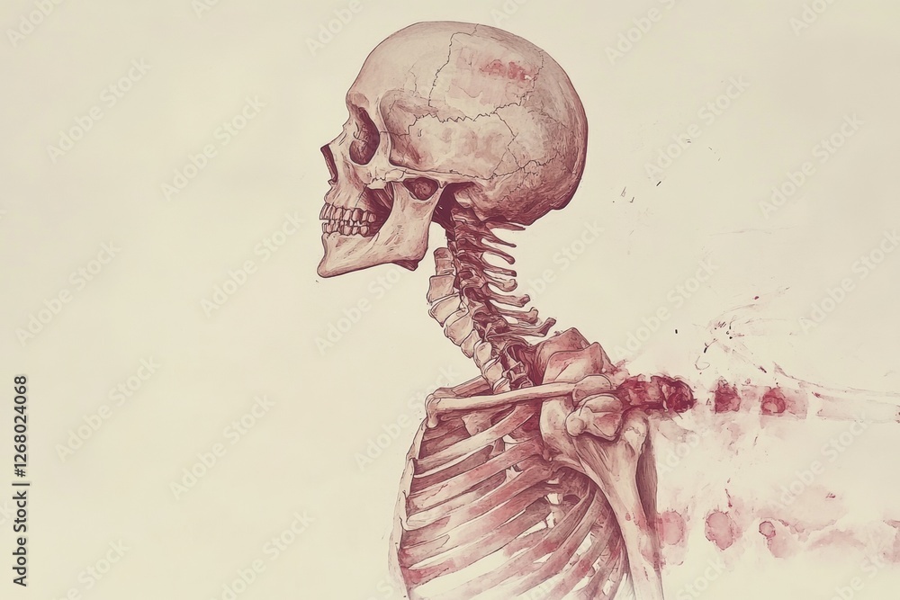 Poster detailed illustration of a human skeleton showcasing anatomical features and structure. generative a