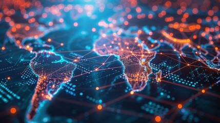 Global business landscape with diverse professionals analyzing data and exchanging insights, focusing on customer connections and HR recruitment