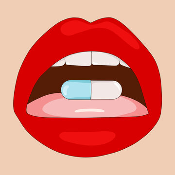 Lips Open with Tongue Holding a Pill