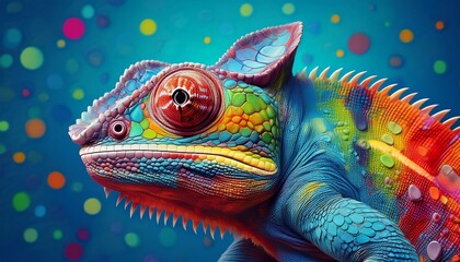 colorful chameleon on a blue background generative ai
