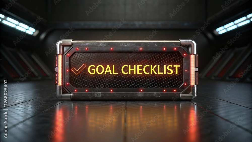 Poster 2025 goal setting vision concept. digital display of a goal checklist with a glowing design.