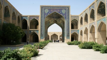 Obraz premium Ornate Mosque Courtyard with Colorful Tilework and Archways