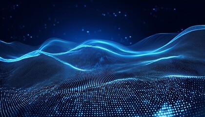 abstract background of points blue wave cyber particles big data stream vector illustration