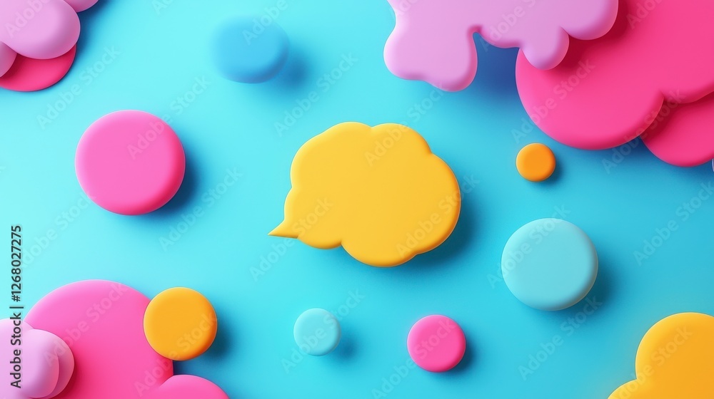 Poster this image features colorful abstract speech bubbles and geometric shapes that create an engaging vi