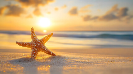 Fototapeta na wymiar Summer beach with starfish