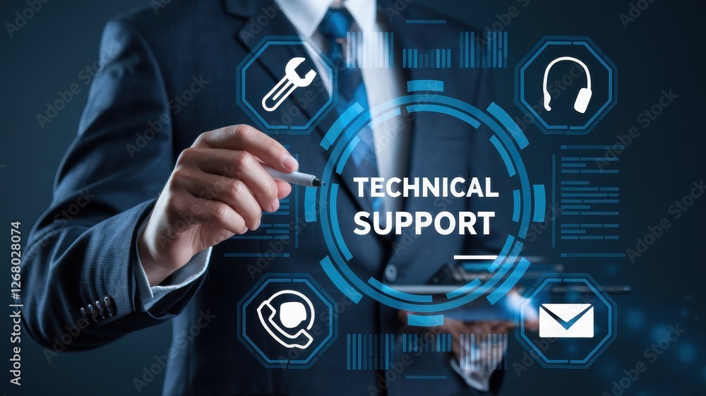Aufkleber a professional displays technical support with digital interface and icons