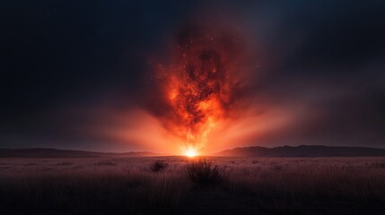 Obraz premium Dramatic fiery sunset over the plains.