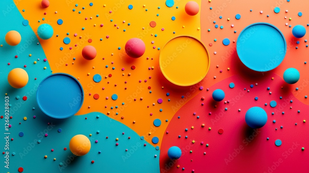 Poster this vibrant image showcases an abstract layout with colorful circles and dots on a bright backgroun