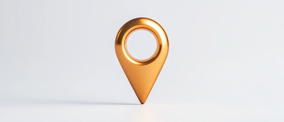 Golden Location Pin on White Background