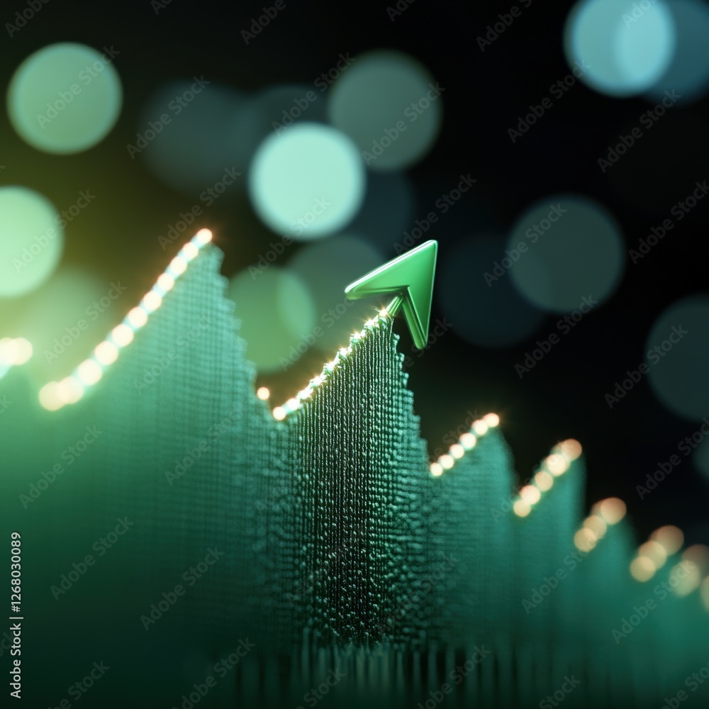 Poster green arrow pointing up on graph background