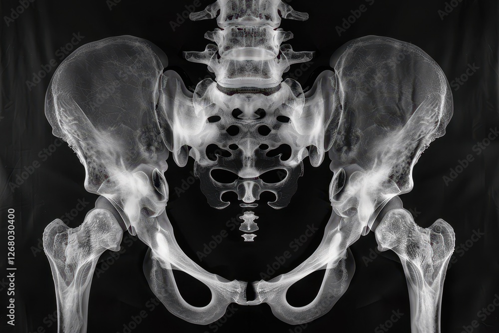 Poster lifelike anatomical model of human pelvis showcasing bone structure and detail in an educational set