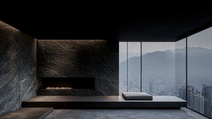 Modern apartment, city view, fireplace, relaxation