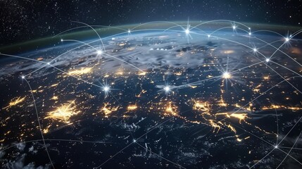 Global business landscape with diverse professionals analyzing data and exchanging insights, focusing on customer connections and HR recruitment