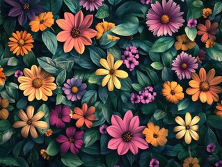 Elegant Garden Flower Banner Overhead Top View of a Lush Arrangement of Blooming Garden Flowers for Vibrant Floral Designs and Invitations