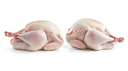 Raw whole turkey bundle - fresh uncooked thanksgiving poultry collection, side view and top view isolated on white background.