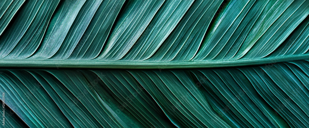 Aufkleber close-up macro shot of a green leaf with deep veins and textures, showcasing the natural structure a