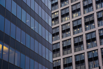 Business background. Modern architecture. Beautiful modern buildings made of glass and stone. Business quarter in Germany